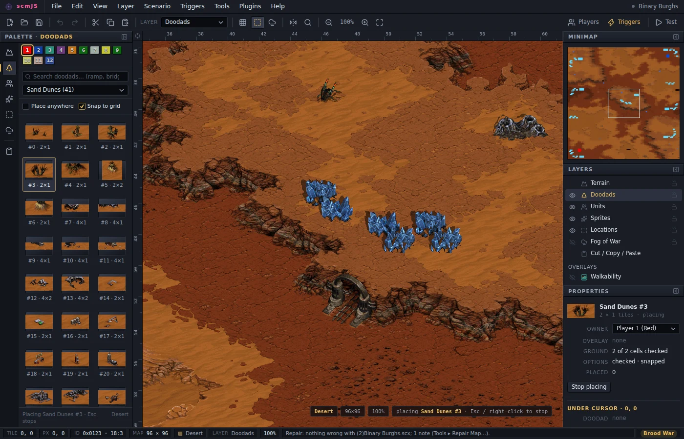 The Doodads layer on a Desert map, placing a sand dune