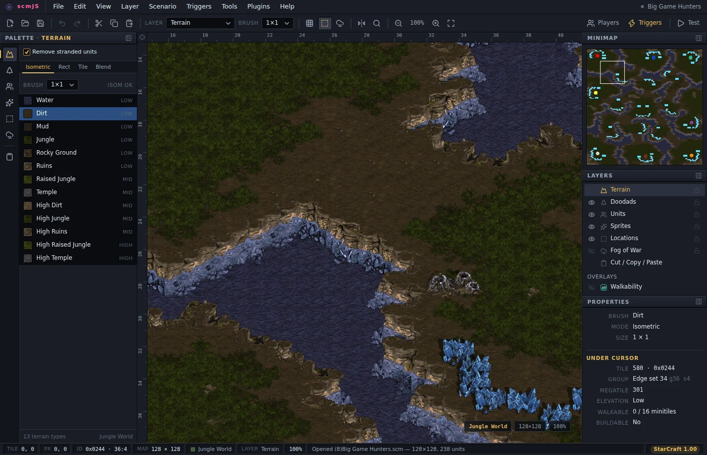 The editor with Big Game Hunters open on the Terrain layer