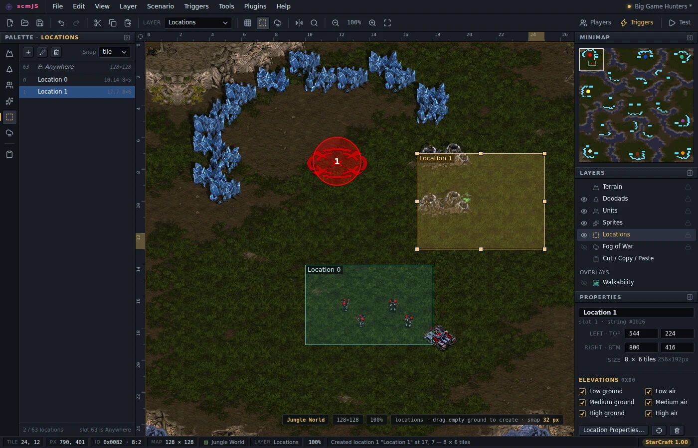 The Locations layer with two locations