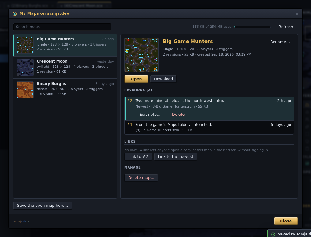 My Maps: three maps on the account, one with two revisions