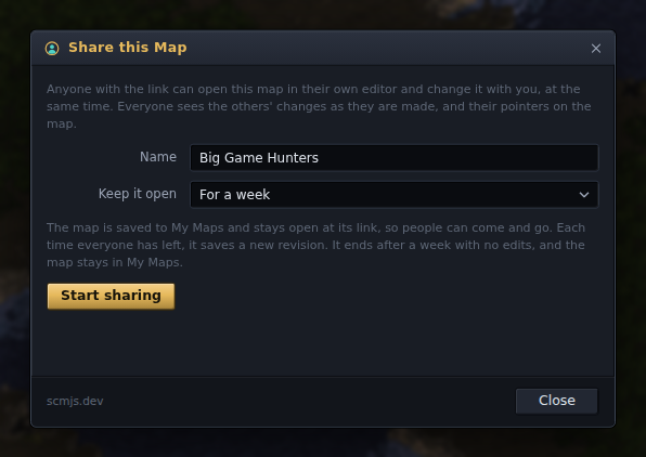 Share this Map before sharing starts: the name, Keep it open set to For a week, and what that means