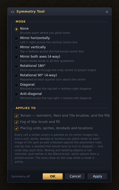 The Symmetry dialog