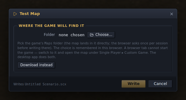 The Test Map dialog